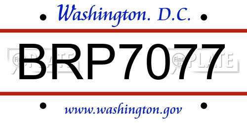 BRP7077 District Of Columbia License Plate