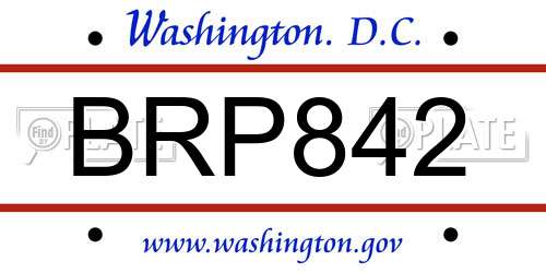 BRP842 District Of Columbia License Plate