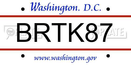 BRTK87 District Of Columbia License Plate