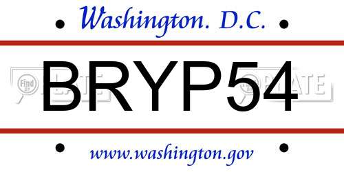BRYP54 District Of Columbia License Plate
