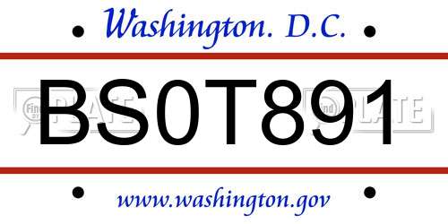 BS0T891 District Of Columbia License Plate
