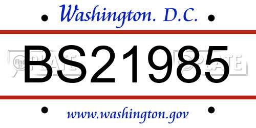 BS21985 District Of Columbia License Plate