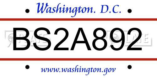 BS2A892 District Of Columbia License Plate
