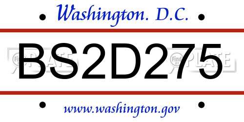 BS2D275 District Of Columbia License Plate