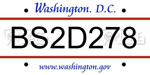 BS2D278 District Of Columbia License Plate