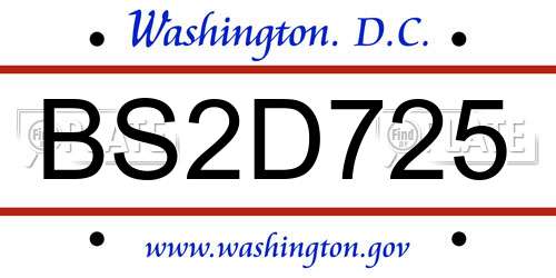 BS2D725 District Of Columbia License Plate