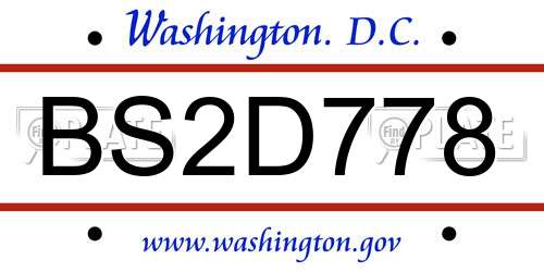 BS2D778 District Of Columbia License Plate