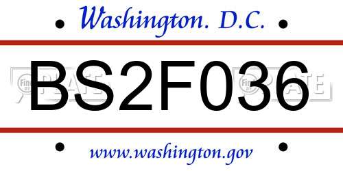 BS2F036 District Of Columbia License Plate