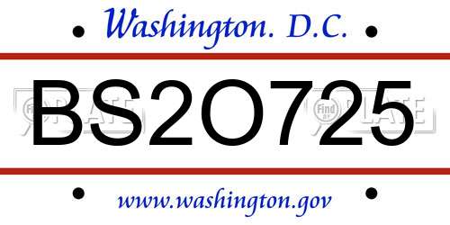 BS2O725 District Of Columbia License Plate