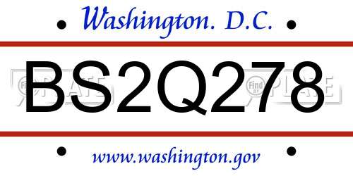 BS2Q278 District Of Columbia License Plate