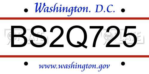 BS2Q725 District Of Columbia License Plate