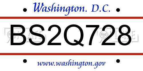 BS2Q728 District Of Columbia License Plate