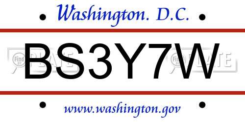 BS3Y7W District Of Columbia License Plate
