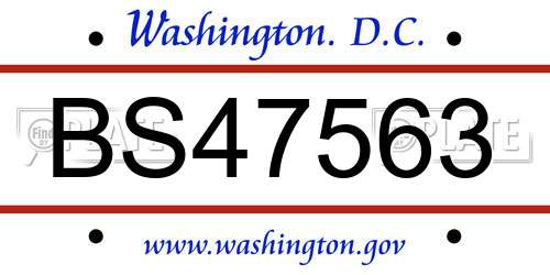 BS47563 District Of Columbia License Plate
