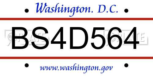 BS4D564 District Of Columbia License Plate