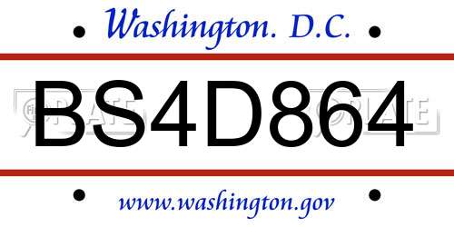 BS4D864 District Of Columbia License Plate