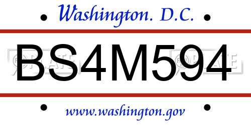 BS4M594 District Of Columbia License Plate