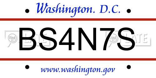 BS4N7S District Of Columbia License Plate