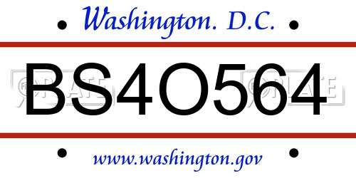 BS4O564 District Of Columbia License Plate