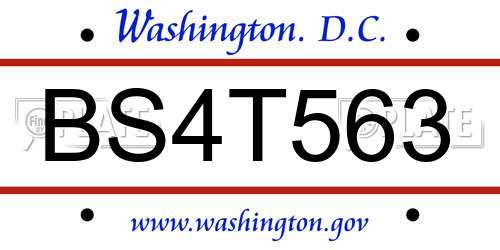 BS4T563 District Of Columbia License Plate