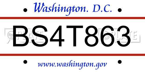 BS4T863 District Of Columbia License Plate