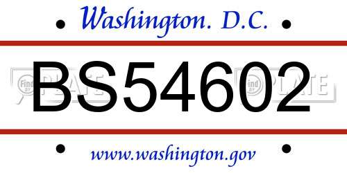 BS54602 District Of Columbia License Plate
