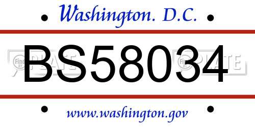 BS58034 District Of Columbia License Plate