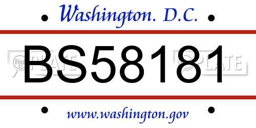 BS58181 District Of Columbia License Plate