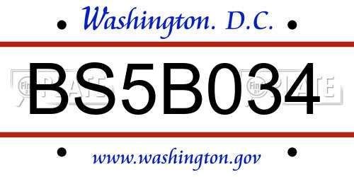 BS5B034 District Of Columbia License Plate