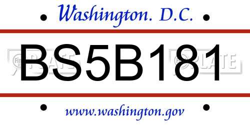 BS5B181 District Of Columbia License Plate