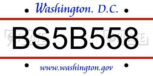 BS5B558 District Of Columbia License Plate