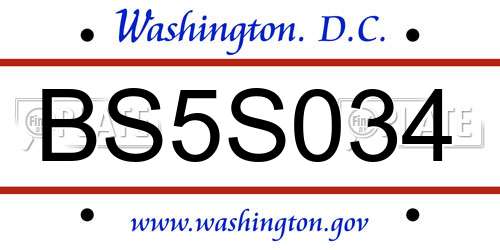 BS5S034 District Of Columbia License Plate