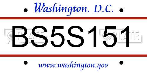 BS5S151 District Of Columbia License Plate