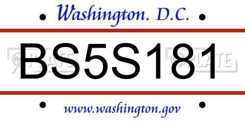 BS5S181 District Of Columbia License Plate
