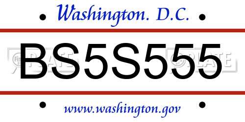 BS5S555 District Of Columbia License Plate