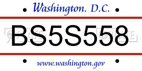 BS5S558 District Of Columbia License Plate