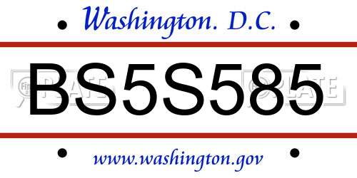 BS5S585 District Of Columbia License Plate