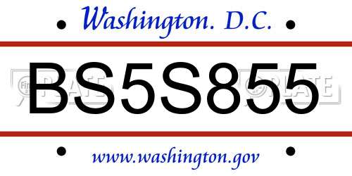 BS5S855 District Of Columbia License Plate