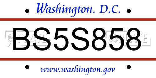 BS5S858 District Of Columbia License Plate