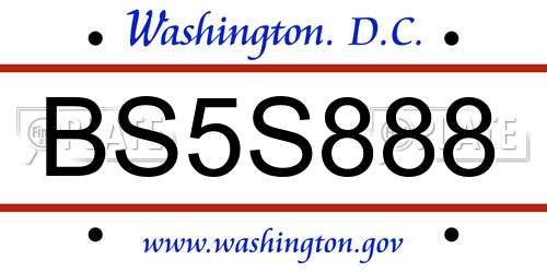 BS5S888 District Of Columbia License Plate