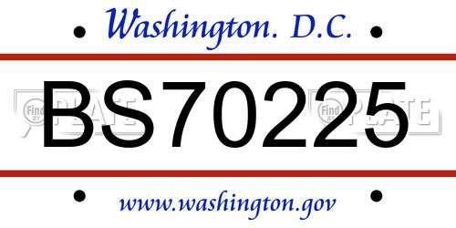 BS70225 District Of Columbia License Plate