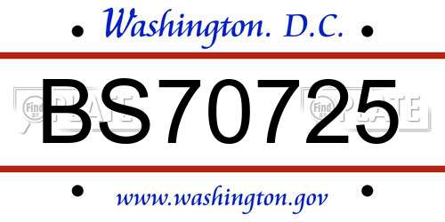 BS70725 District Of Columbia License Plate