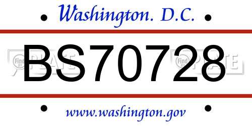 BS70728 District Of Columbia License Plate