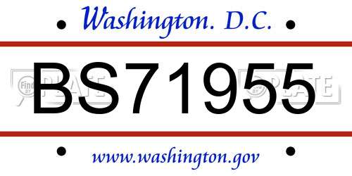 BS71955 District Of Columbia License Plate