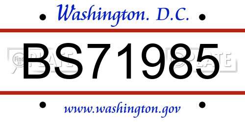BS71985 District Of Columbia License Plate