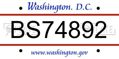 BS74892 District Of Columbia License Plate