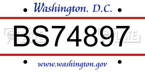 BS74897 District Of Columbia License Plate