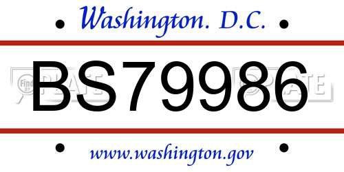 BS79986 District Of Columbia License Plate