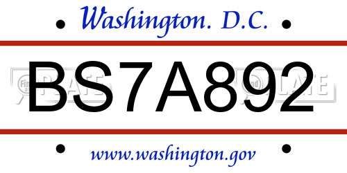 BS7A892 District Of Columbia License Plate