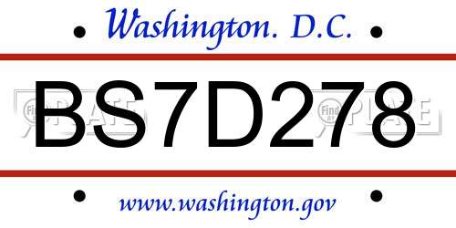 BS7D278 District Of Columbia License Plate